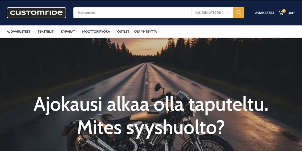 Customride.fi-verkkokaupan etusivu